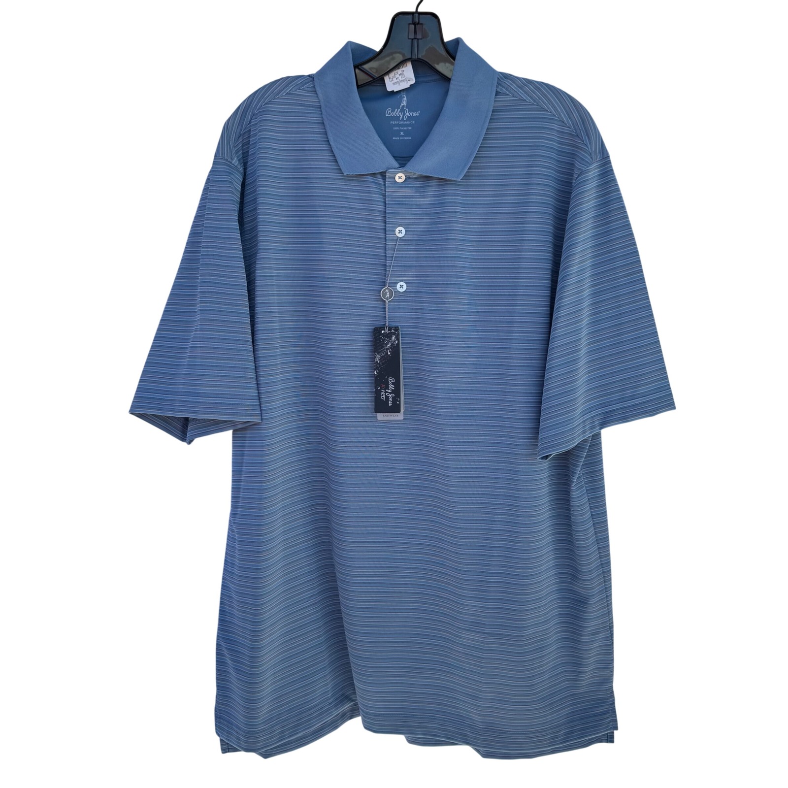 Bobby Jones Performance Polo Shirt Mens Xl Blue Striped Short Sleeve Golf
